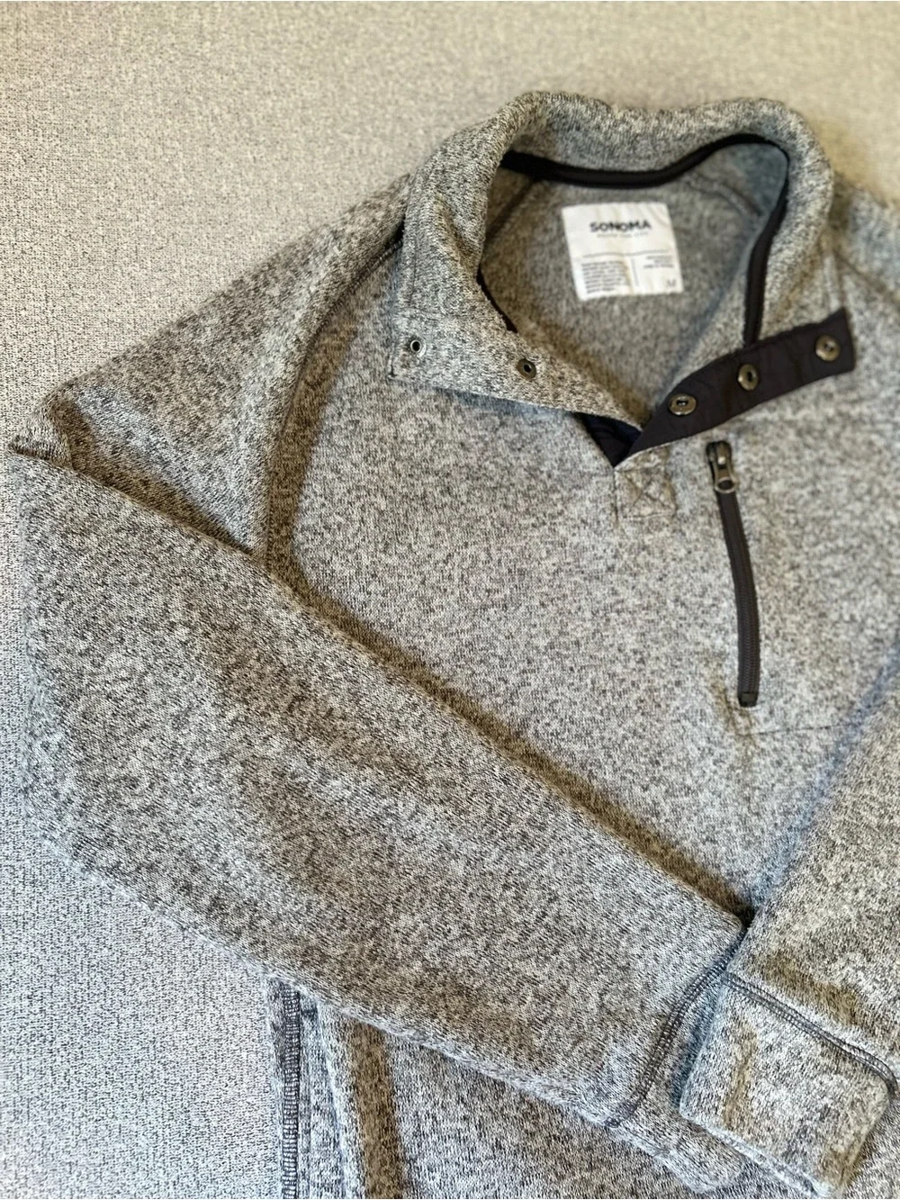 Sonoma Heather Gray Quarter Snap Sweater Fleece Pullover Mock Neck Size M